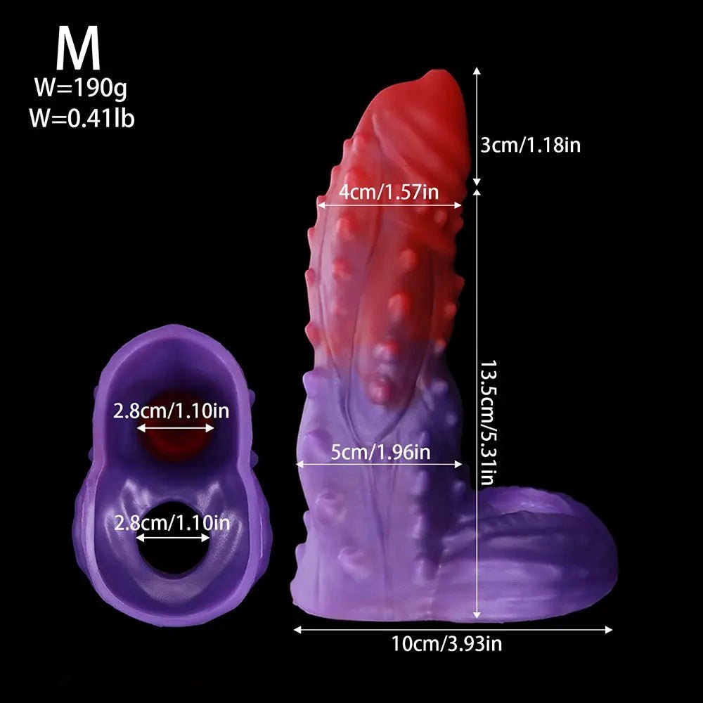 Spiked Ombre Fantasy Dildo - Red Purple Fantasy Suction Dildo