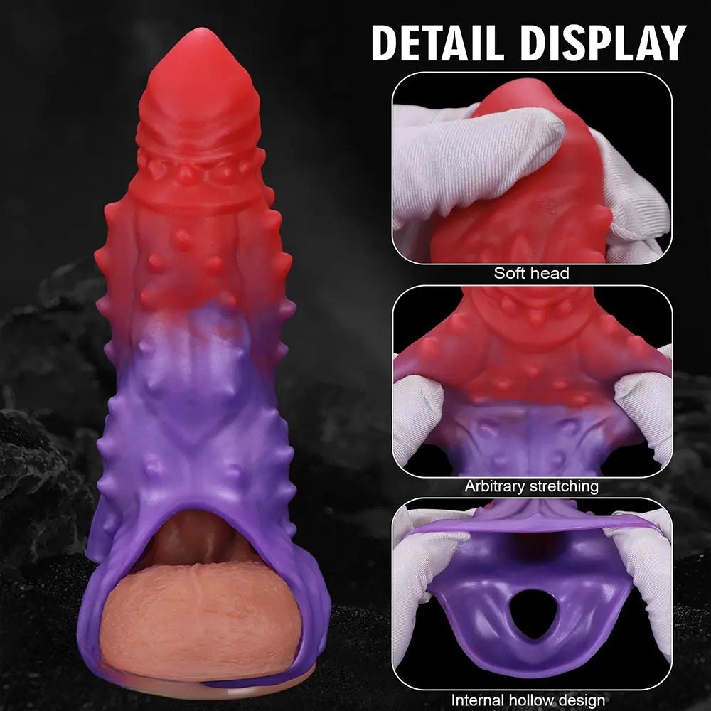 Spiked Ombre Fantasy Dildo - Red Purple Fantasy Suction Dildo