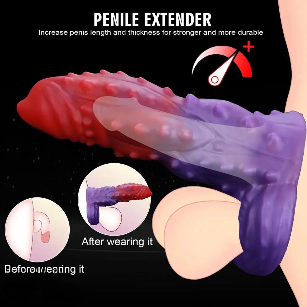 Spiked Ombre Fantasy Dildo - Red Purple Fantasy Suction Dildo