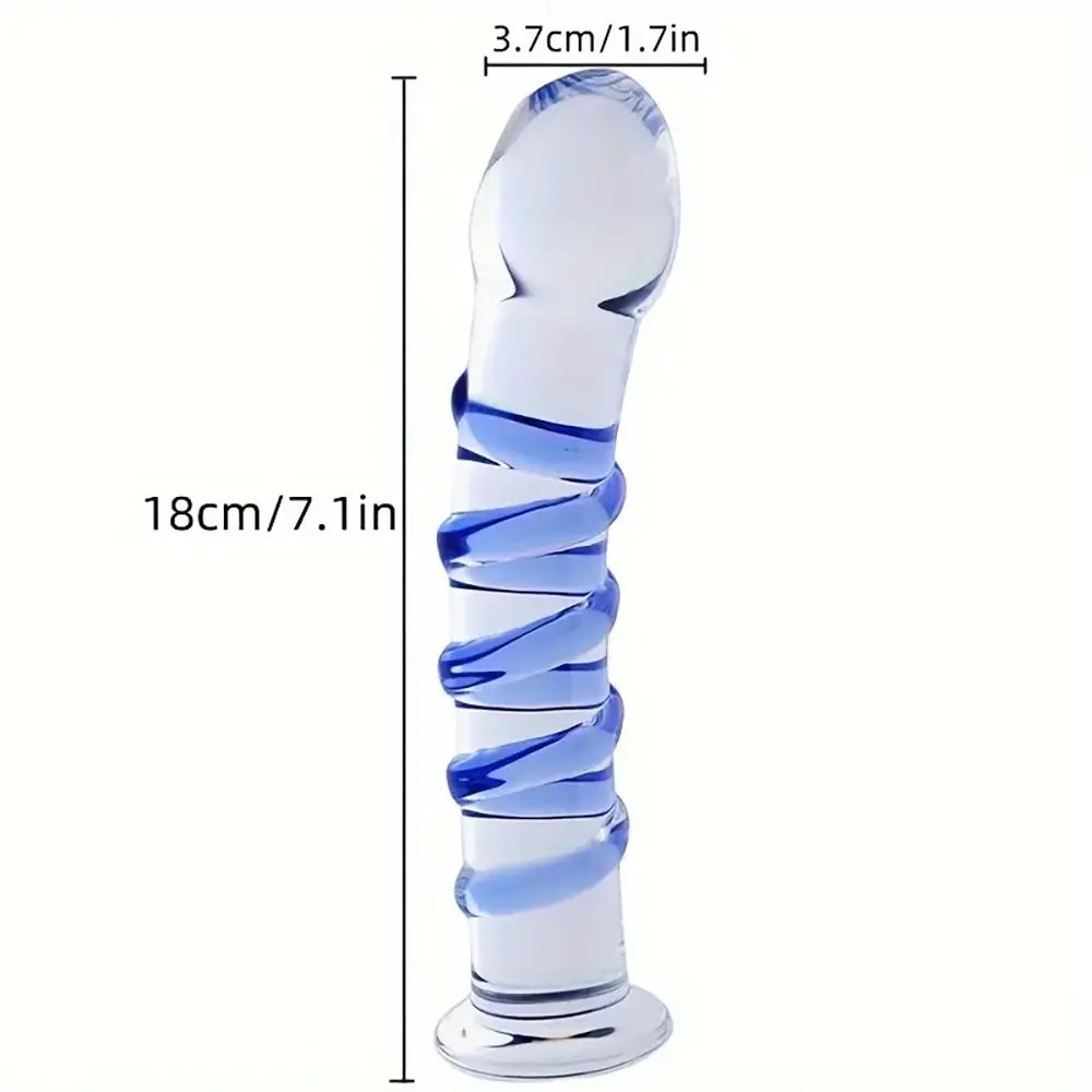 Spiral Glass Dildo - Blue Spiral Glass Dildo 7 in