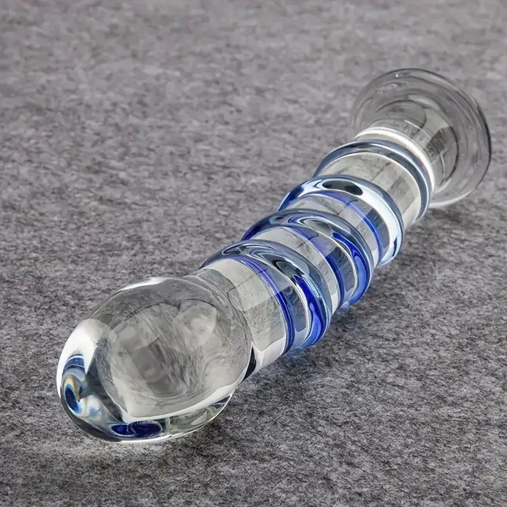 Spiral Glass Dildo - Blue Spiral Glass Dildo 7 in