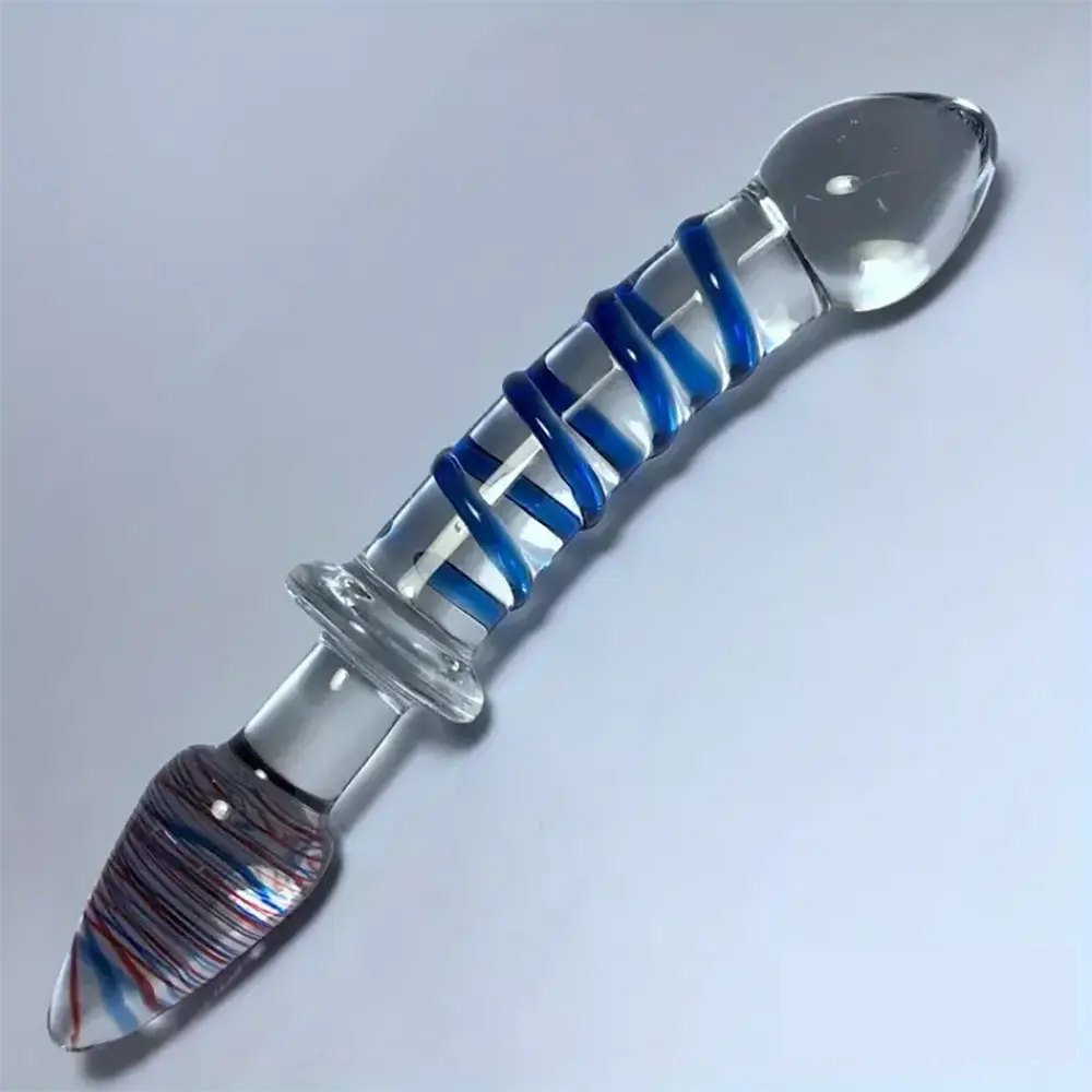 Spiral Glass Dildo 8.27in - Ribbed Glass Dildo Toy
