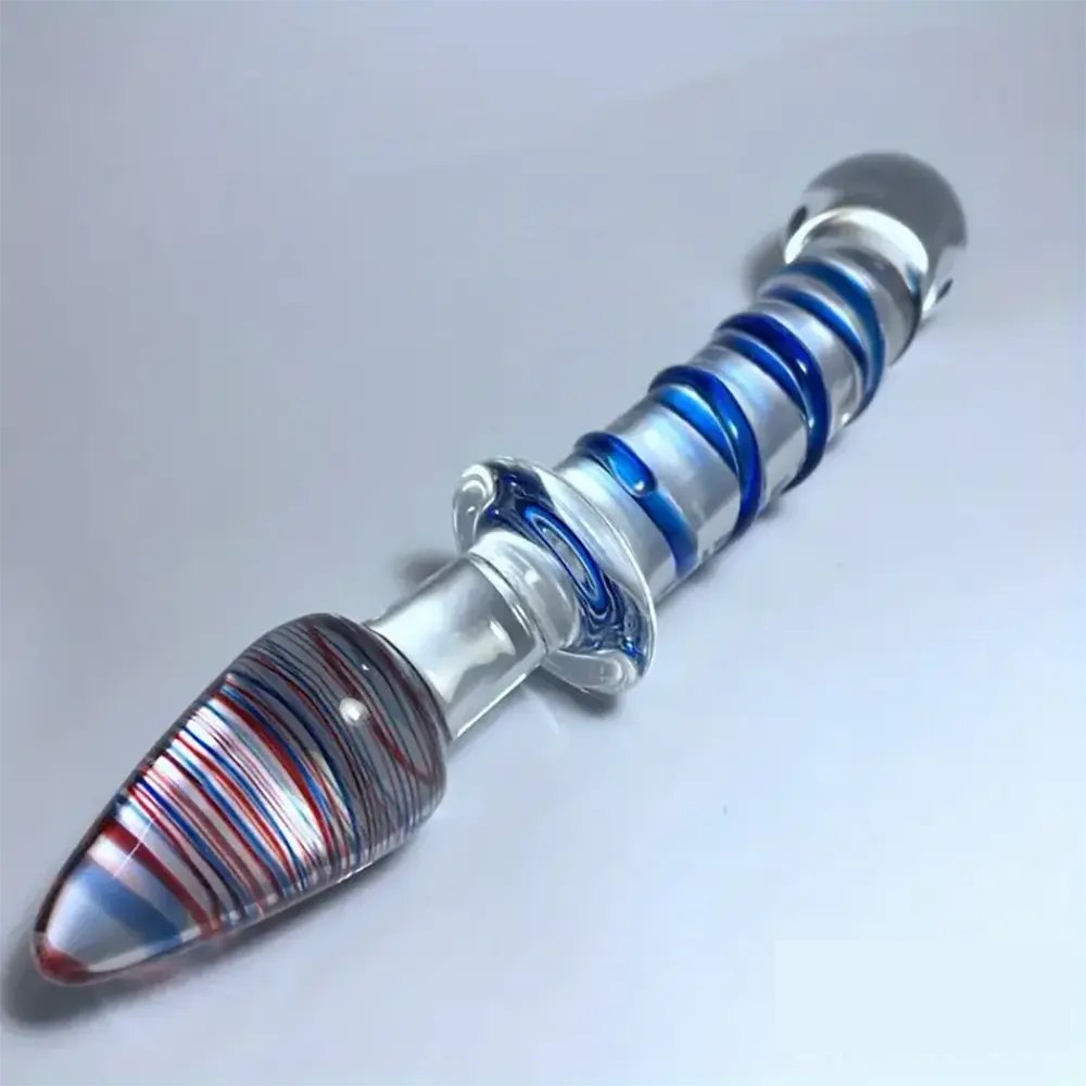 Spiral Glass Dildo 8.27in - Ribbed Glass Dildo Toy