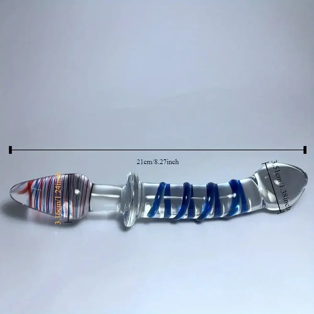 Spiral Glass Dildo 8.27in - Ribbed Glass Dildo Toy