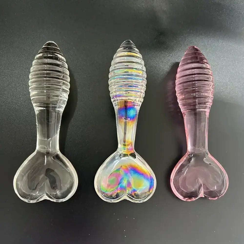 Spiral Glass Dildo Heart Base 5.11 in - Glass Dildo