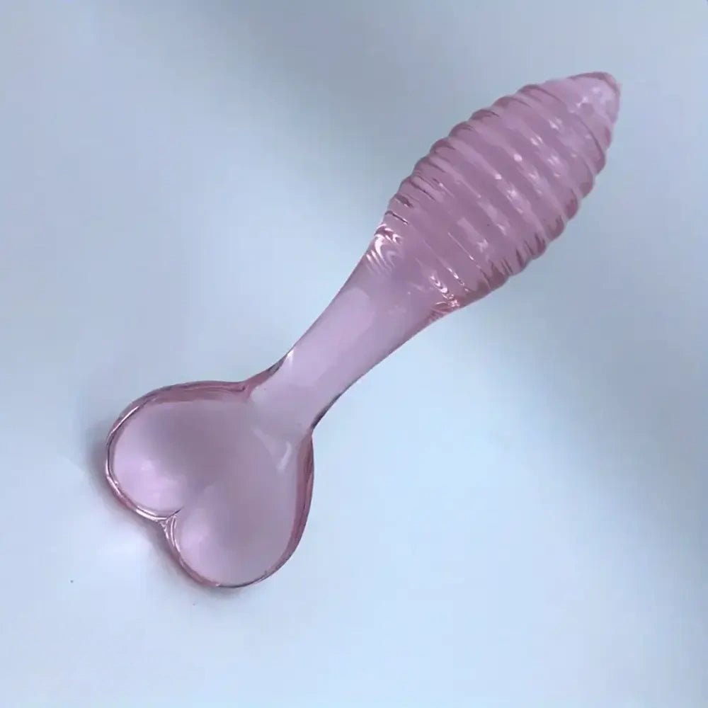 Spiral Glass Dildo Heart Base 5.11 in - Glass Dildo