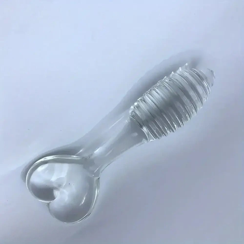 Spiral Glass Dildo Heart Base 5.11 in - Glass Dildo