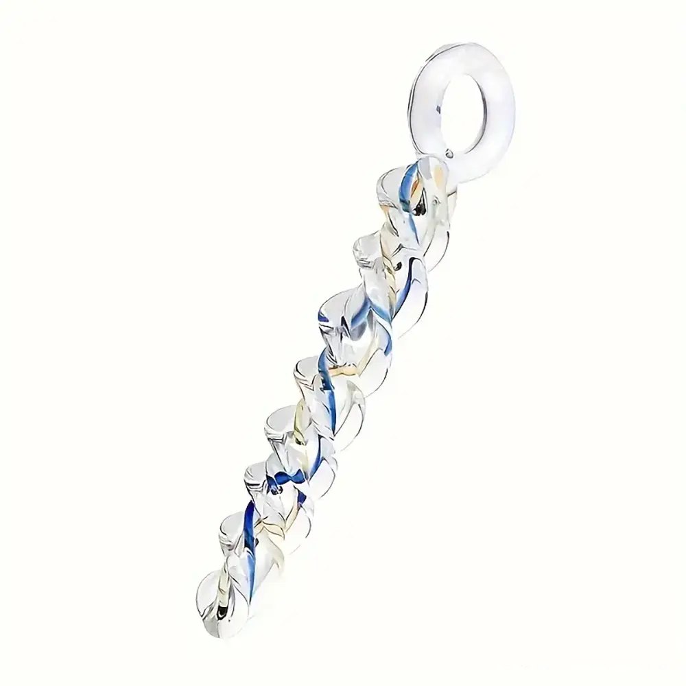 Spiral Glass Dildo 8.66in - Glass Dildo with Ring Handle