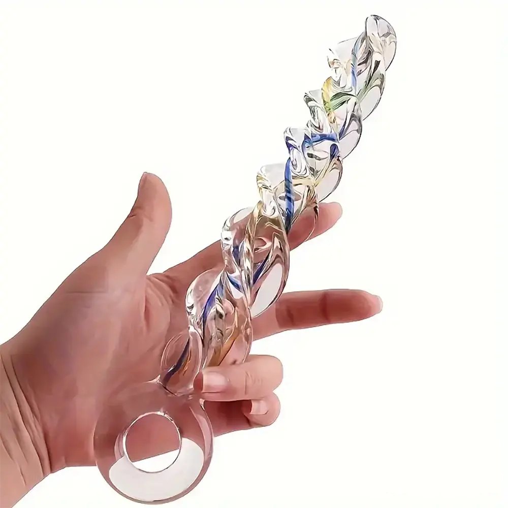 Spiral Glass Dildo 8.66in - Glass Dildo with Ring Handle
