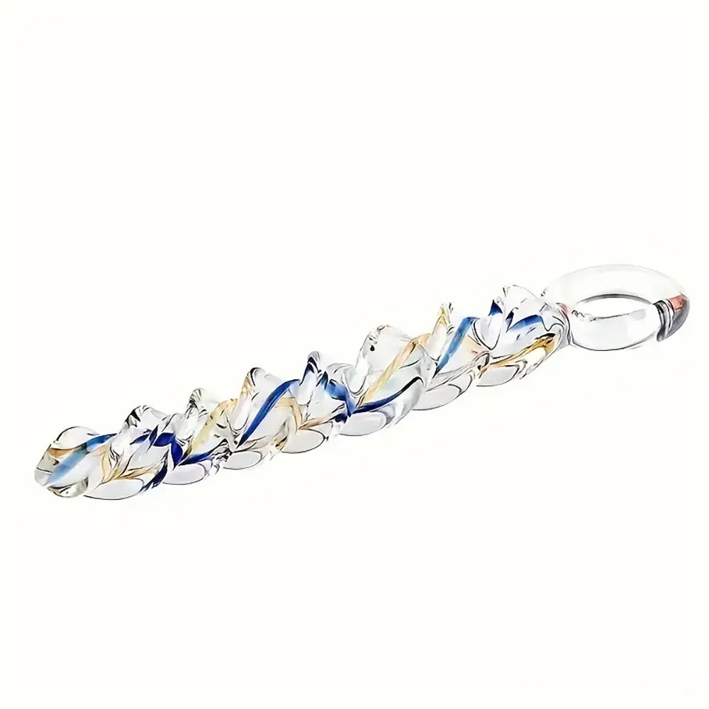Spiral Glass Dildo 8.66in - Glass Dildo with Ring Handle