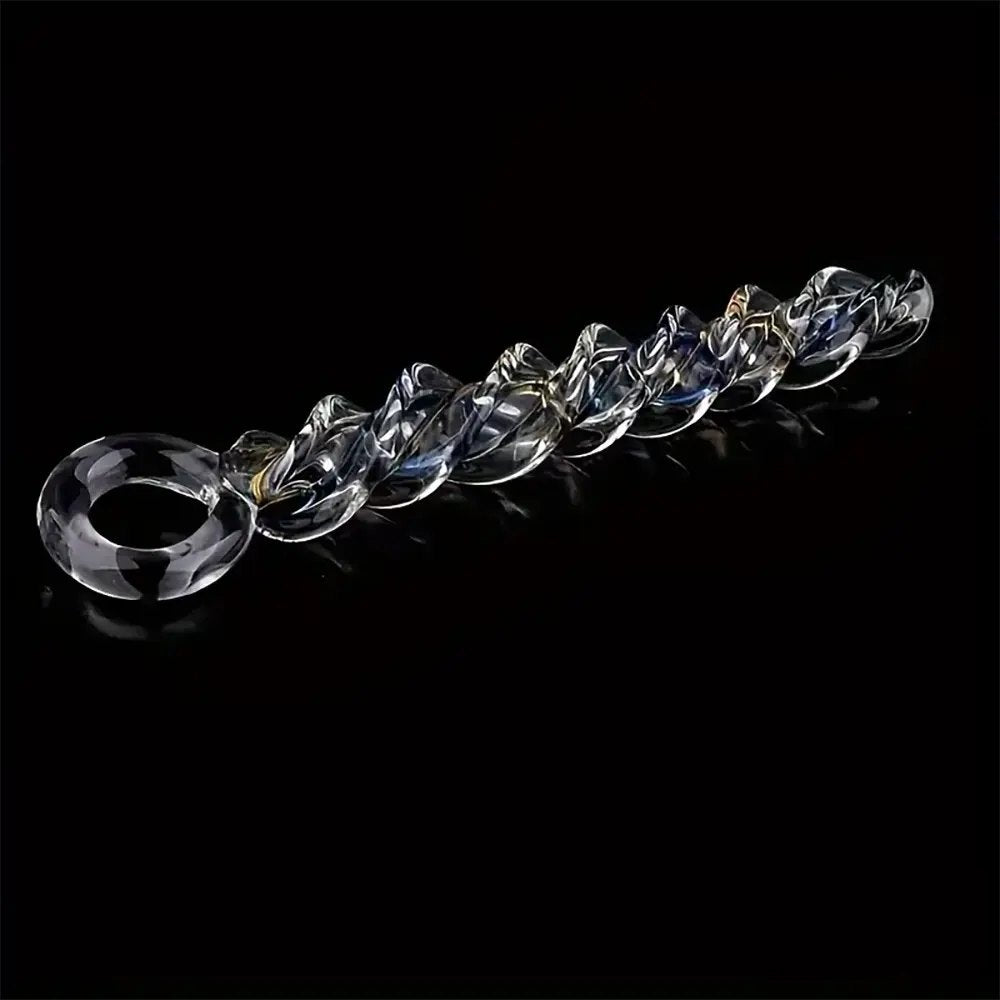 Spiral Glass Dildo 8.66in - Glass Dildo with Ring Handle