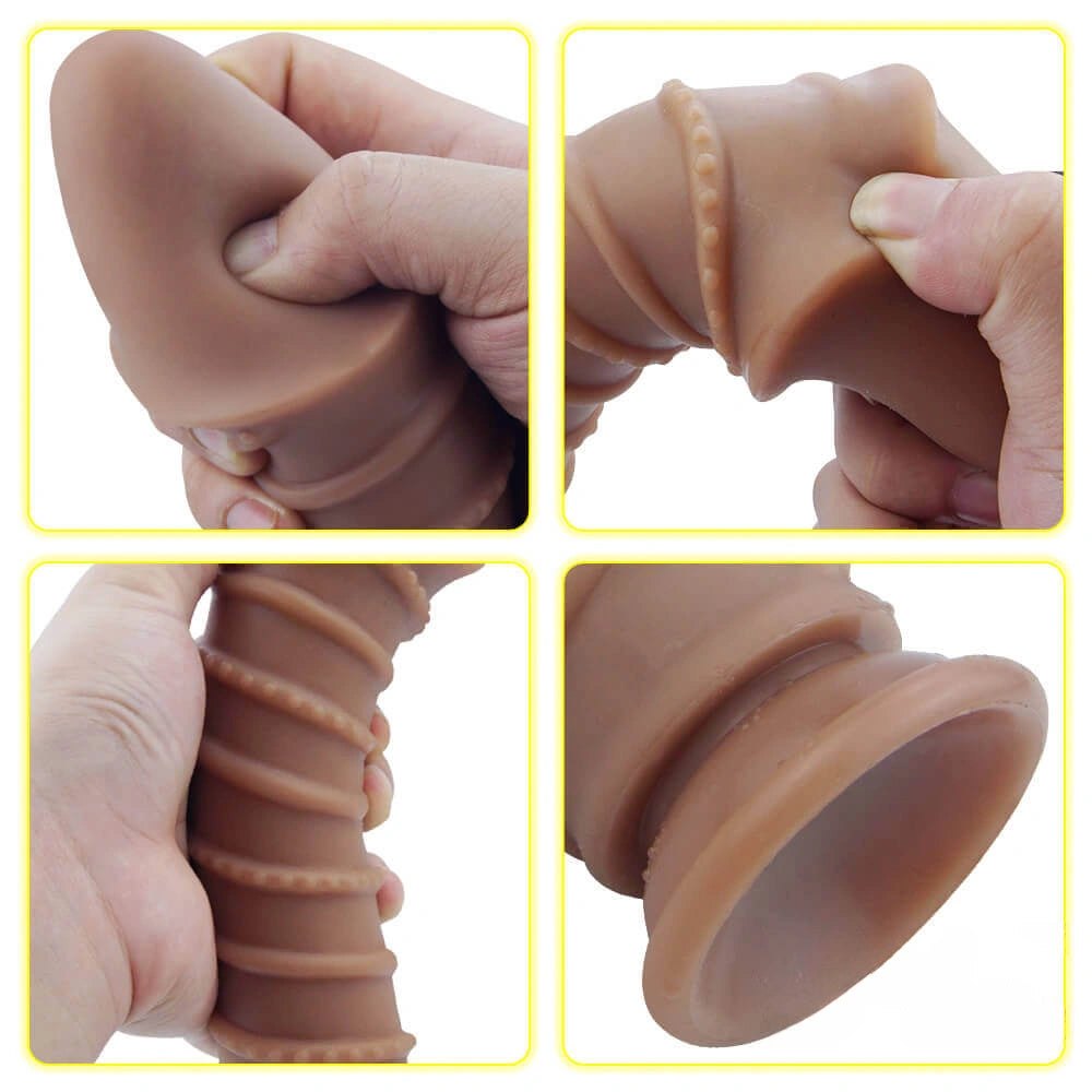 Spiral Ribbed Silicone Dildo - Suction Cup Dildo