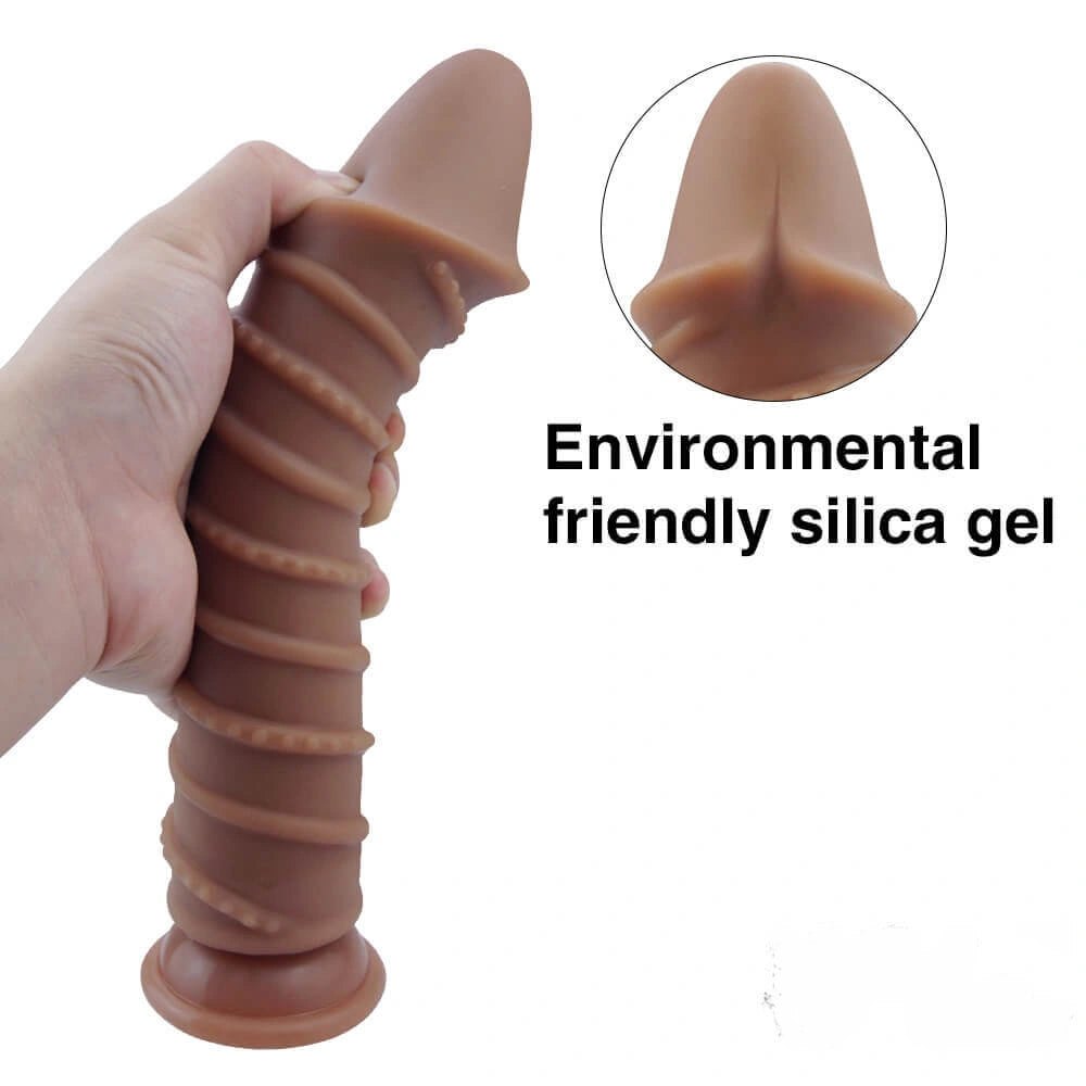 Spiral Ribbed Silicone Dildo - Suction Cup Dildo