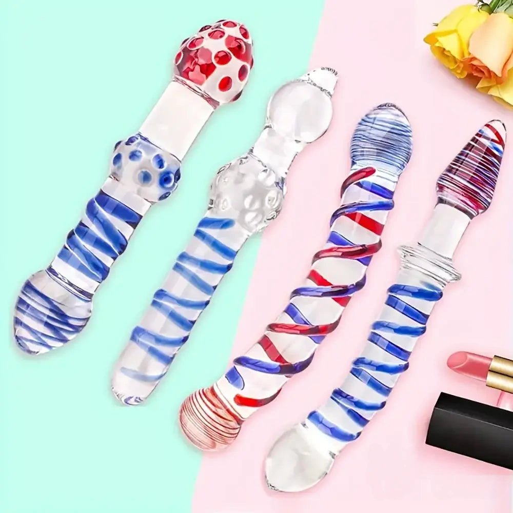 Spiral Swirl Glass Dildo - Clear Glass Dildo Set
