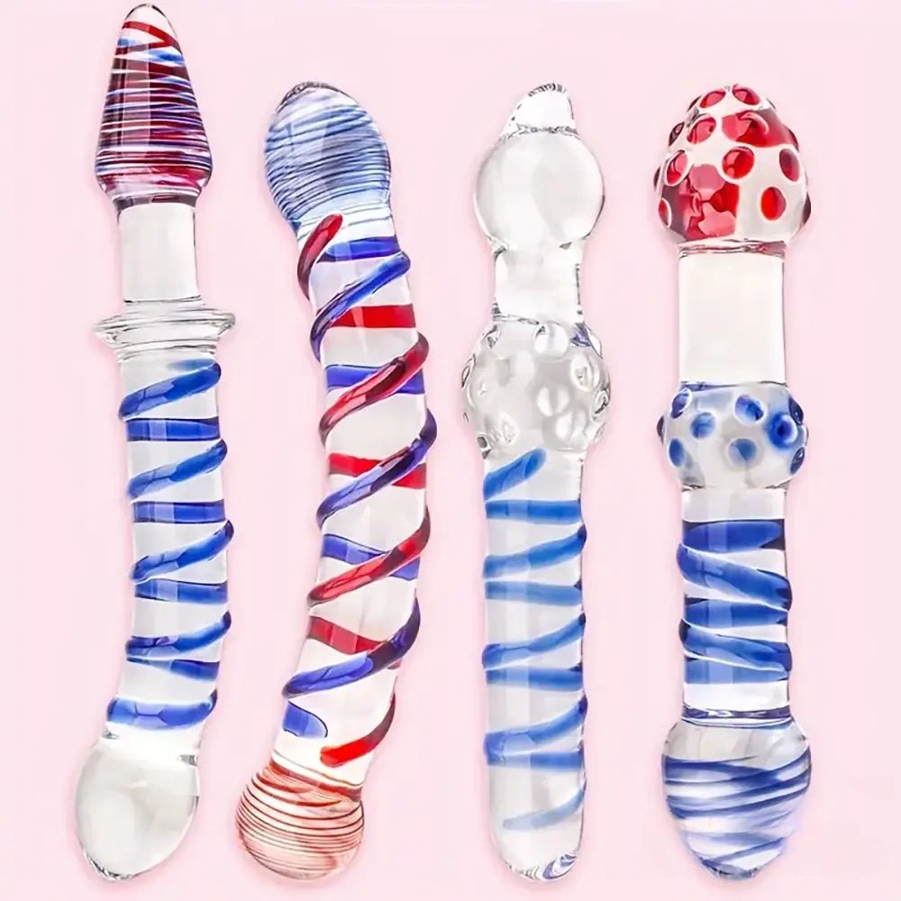 Spiral Swirl Glass Dildo - Clear Glass Dildo Set