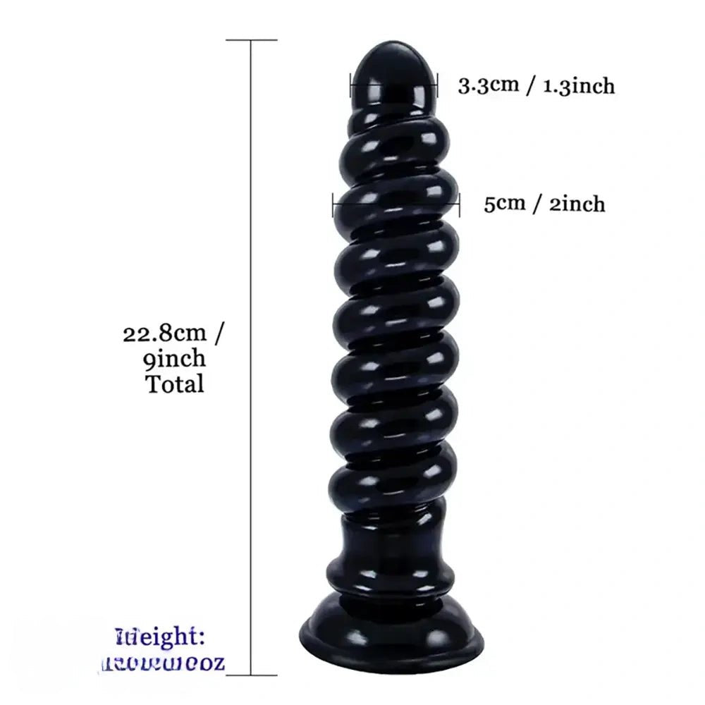 Spiral Twist Anal Dildo 9in - Ribbed PVC Anal Toy