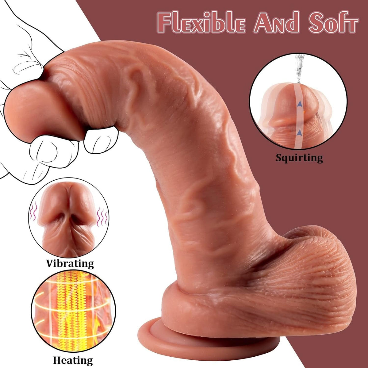 3-in-1 Squirting Heating Dildo - Realistic Squirting Dildo
