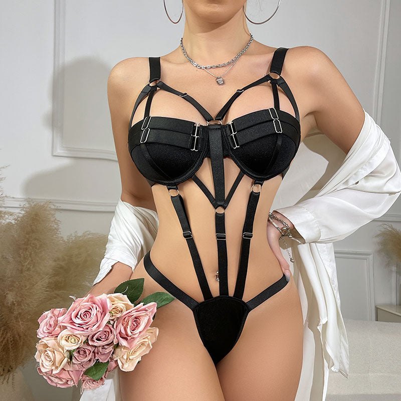 Strappy Cage Hollow-Out Bodysuit - Bra and Panty Set