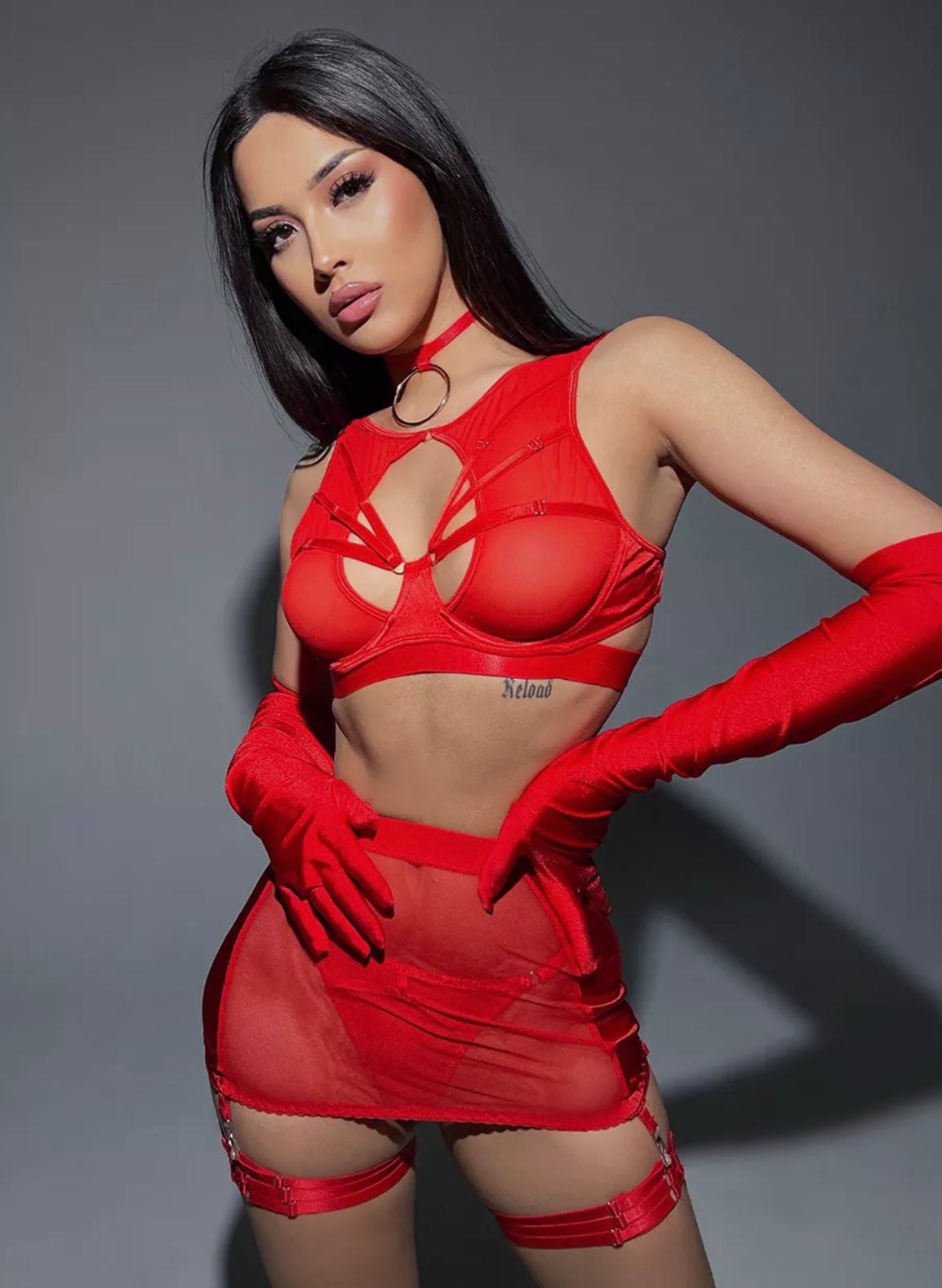 Strappy Choker Garter Set - Garter Lingerie Set