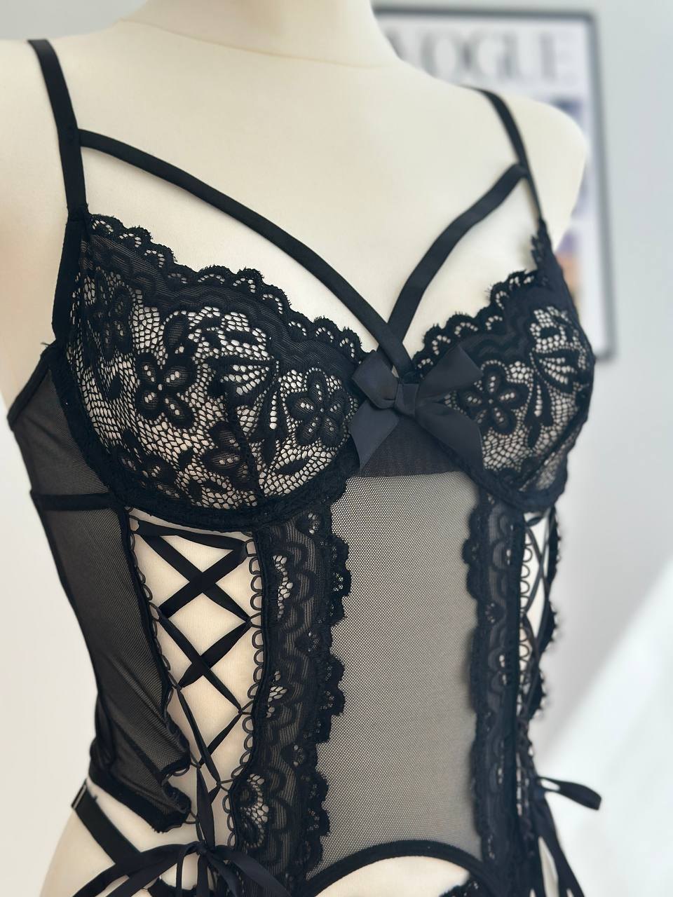 Strappy Open Cup Lace Bodysuit - Lingerie Bodysuit for Women