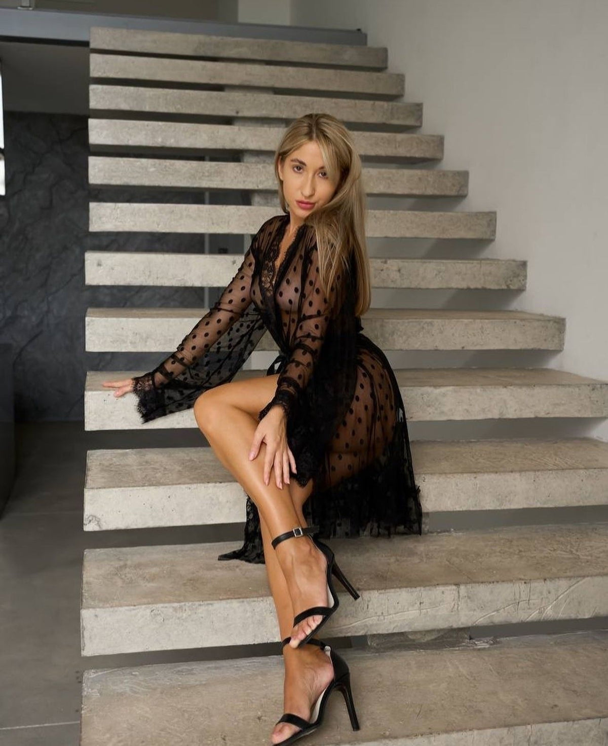 Strappy Dotted Mesh Chemise - Sexy Slip Nightgown