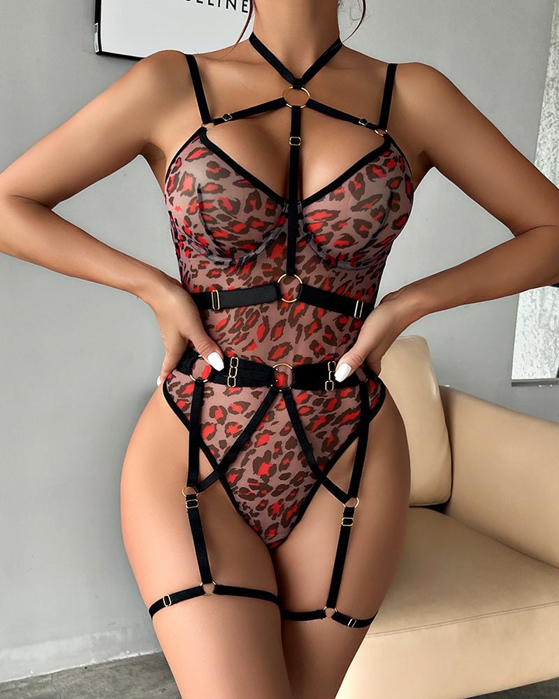 Strappy Mesh Bodysuit With Ring - Lingerie Bodysuit for Women
