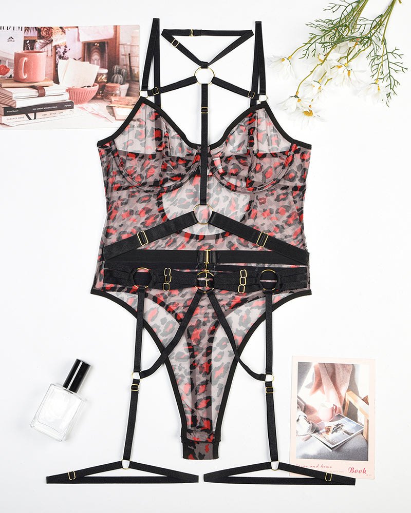 Strappy Mesh Bodysuit With Ring - Lingerie Bodysuit for Women
