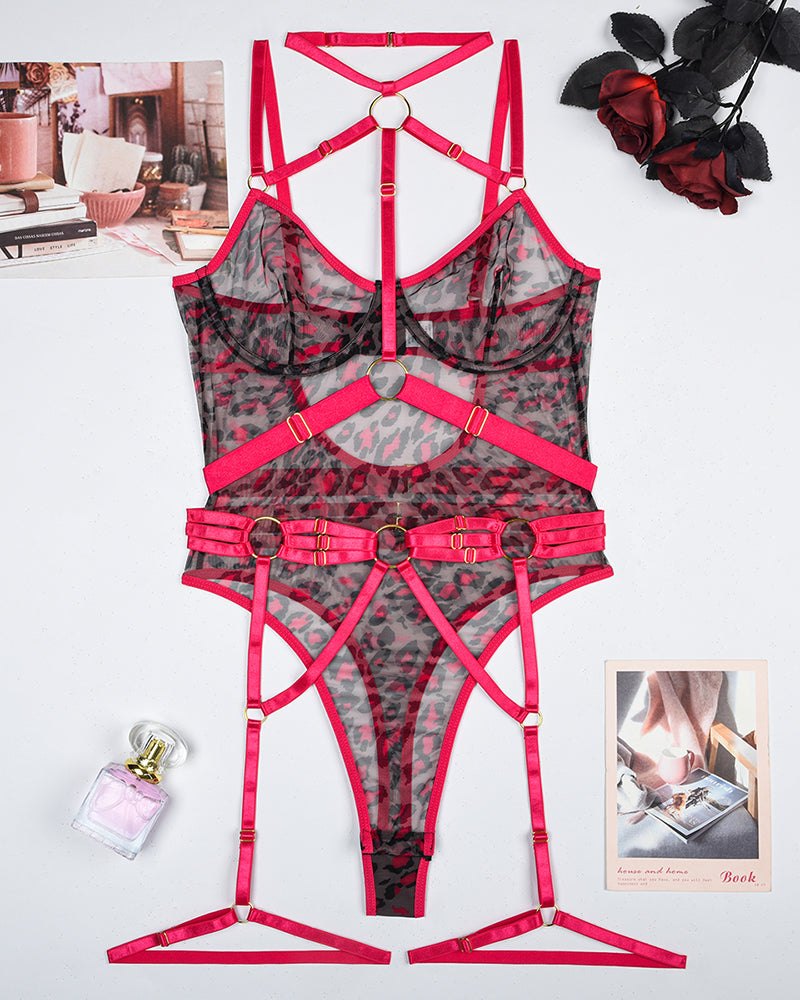 Strappy Mesh Bodysuit With Ring - Lingerie Bodysuit for Women