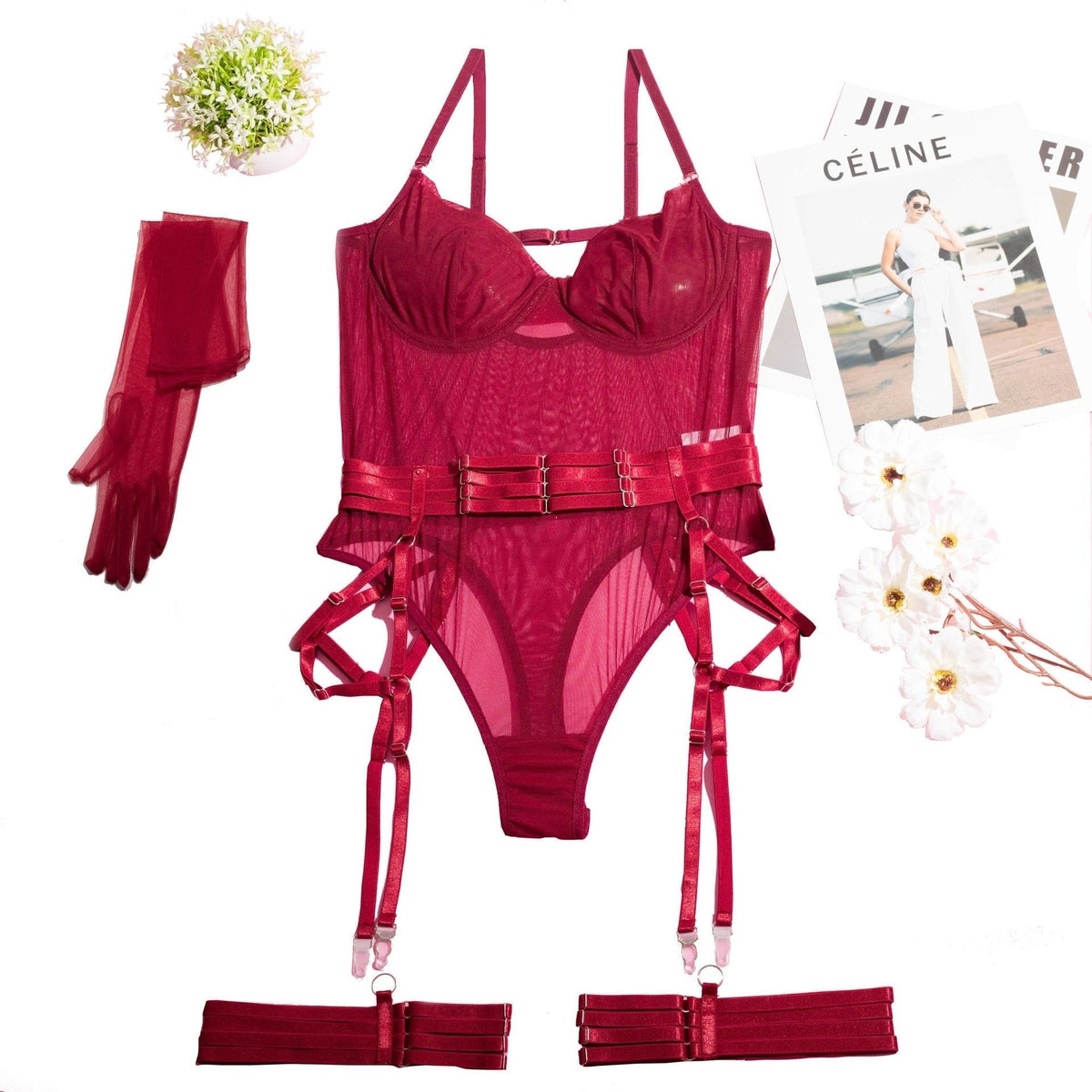 Strappy Romantic Garter Set - Garter Lingerie Set