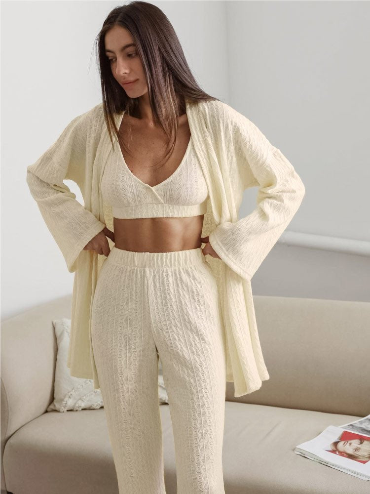 Striped Knit Pajama Robe Set - Sexy Lingerie Robe