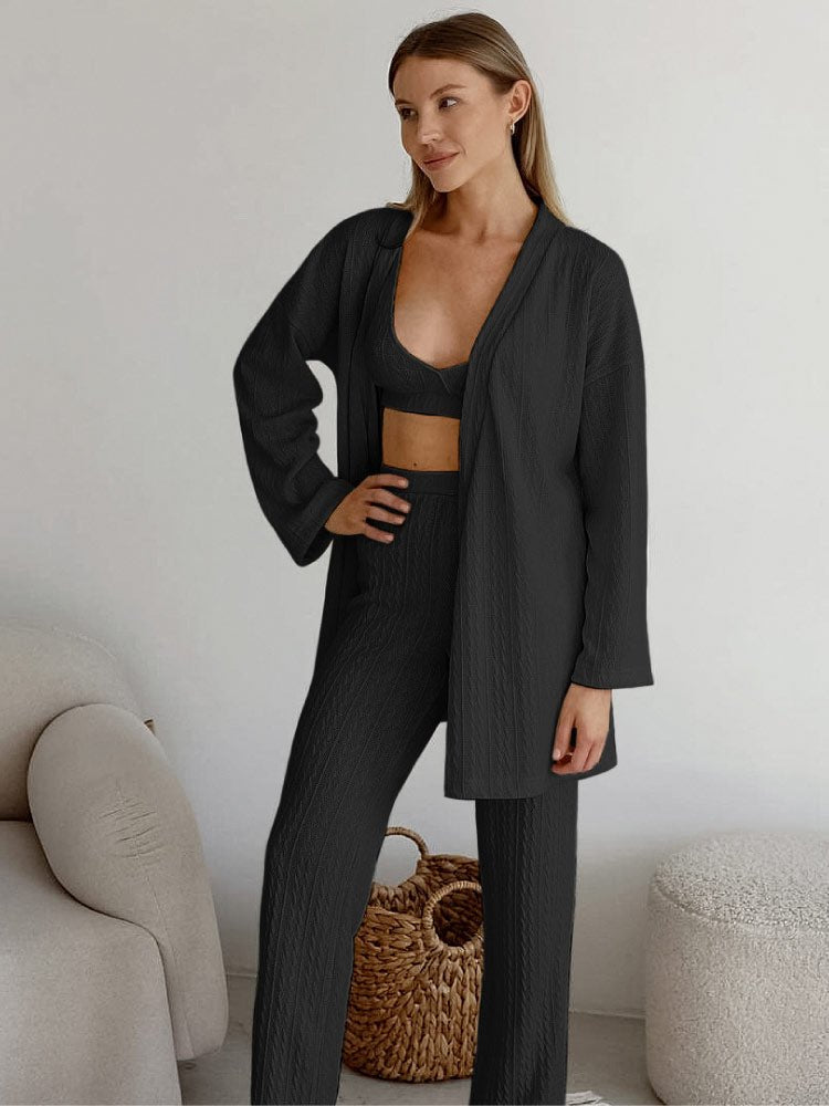 Striped Knit Pajama Robe Set - Sexy Lingerie Robe
