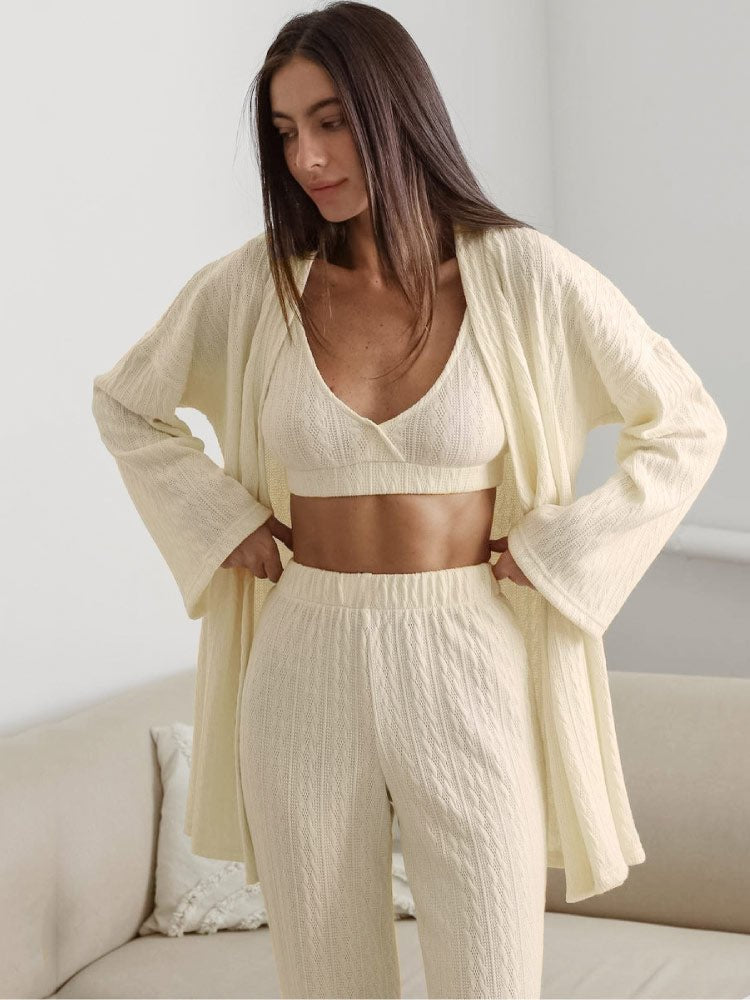 Striped Knit Pajama Robe Set - Sexy Lingerie Robe