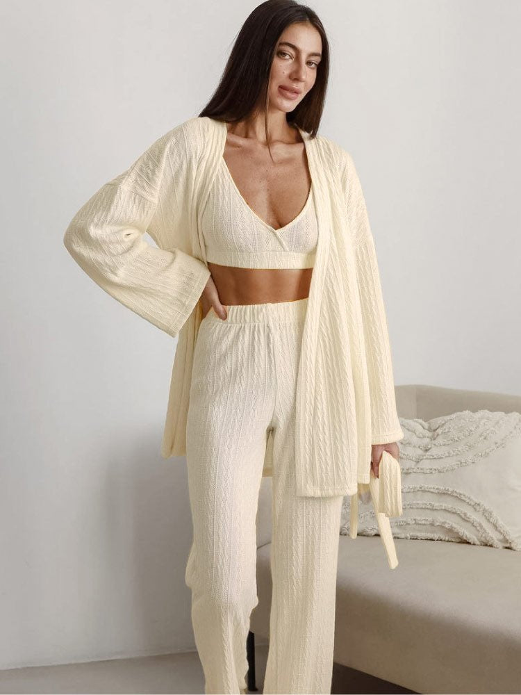 Striped Knit Pajama Robe Set - Sexy Lingerie Robe