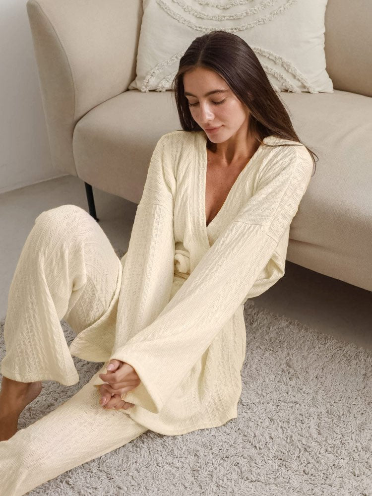 Striped Knit Pajama Robe Set - Sexy Lingerie Robe