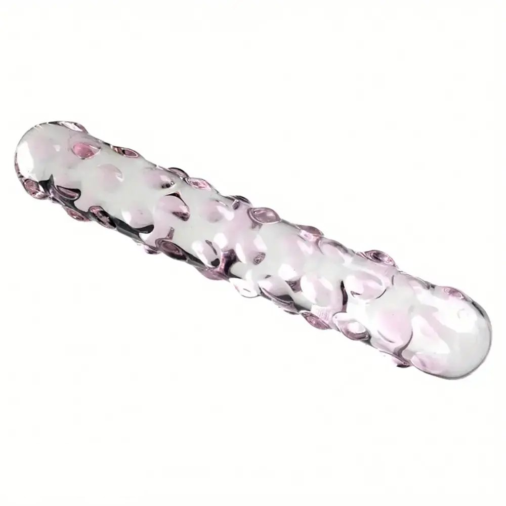 Studded Curve Glass Dildo - Textured Glass Dildo