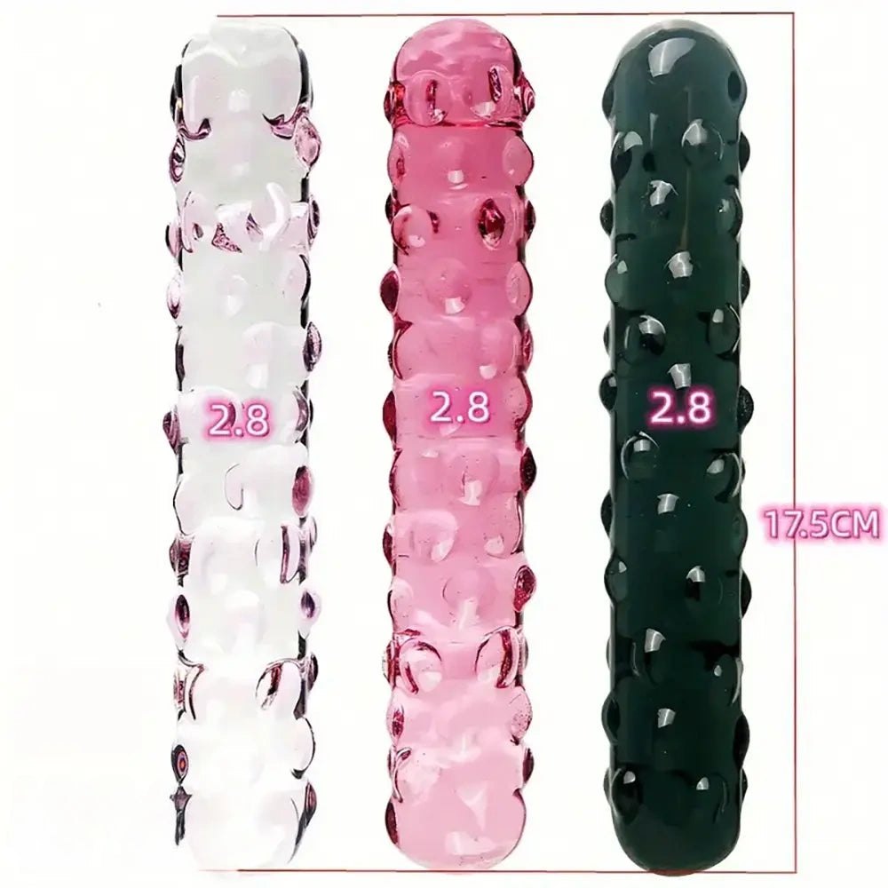 Studded Curve Glass Dildo - Textured Glass Dildo