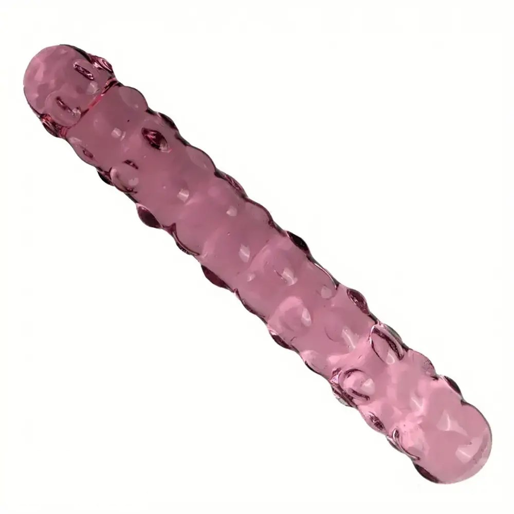 Studded Curve Glass Dildo - Textured Glass Dildo