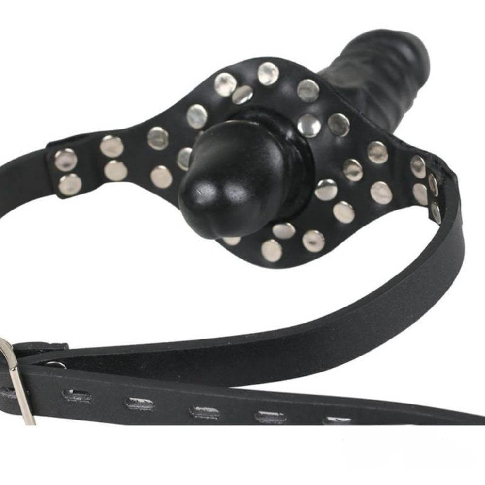 Studded Face Harness Gag Dildo - Buckled Bondage Gag