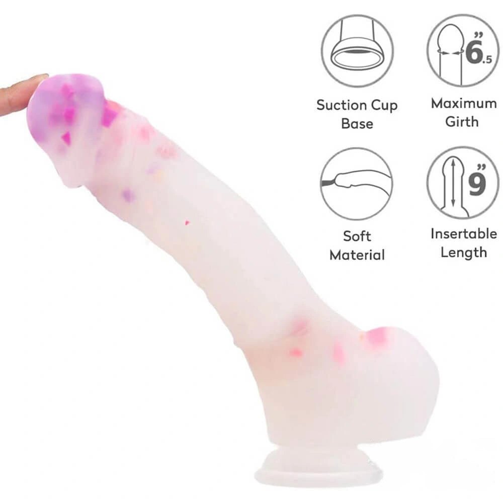 Suction Cup Dildo with Color Flecks - 9.25 In Silicone Dildo