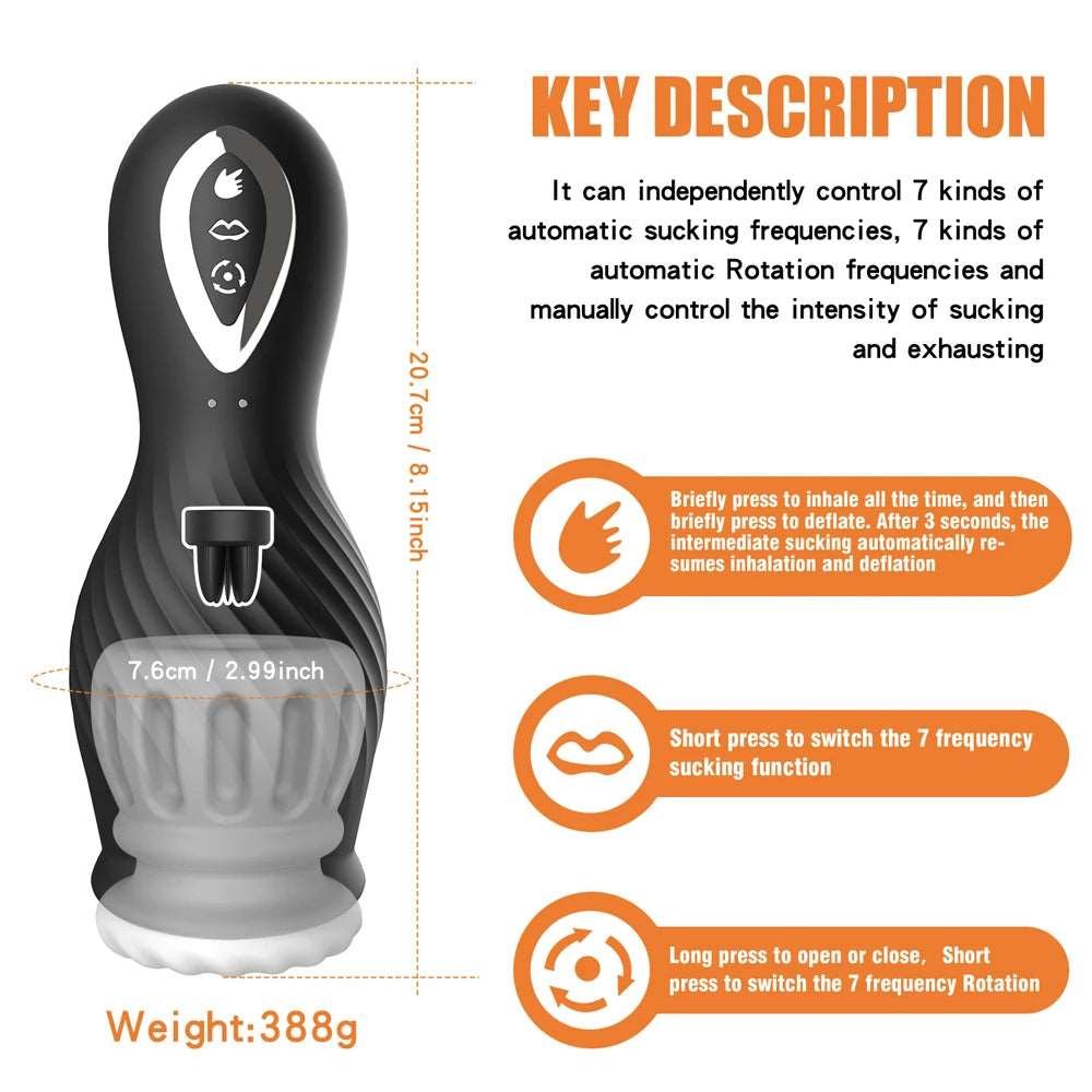 Suction Rotating Male Masturbator - Dual Motion Stroker Cup