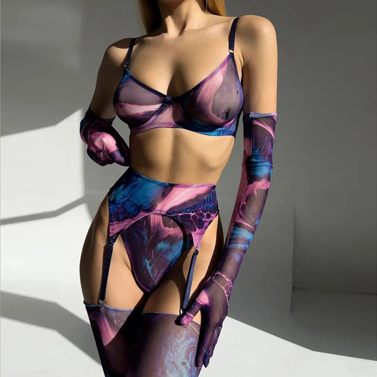 Swirl Print Balconette Bra Set - Lingerie Set for Women