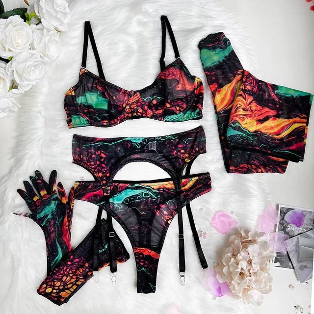 Swirl Print Balconette Bra Set - Lingerie Set for Women