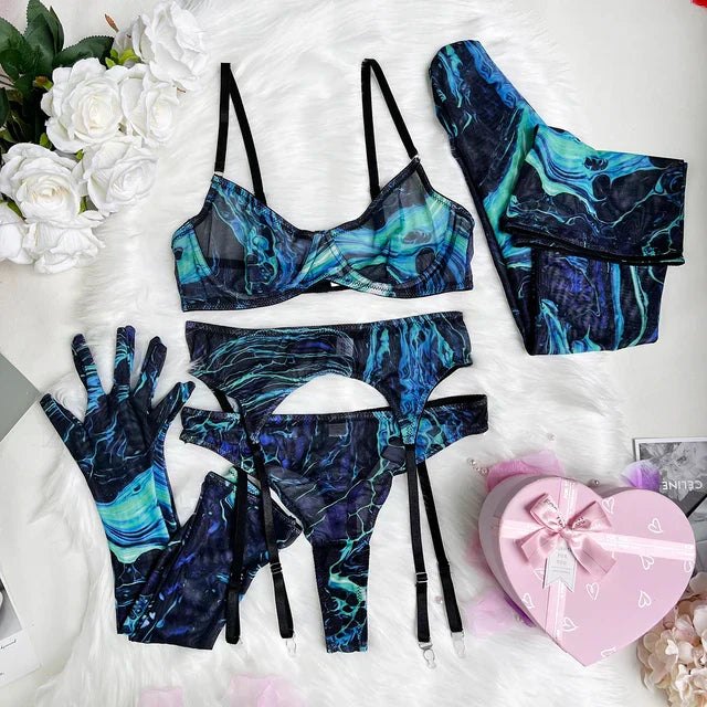 Swirl Print Balconette Bra Set - Lingerie Set for Women