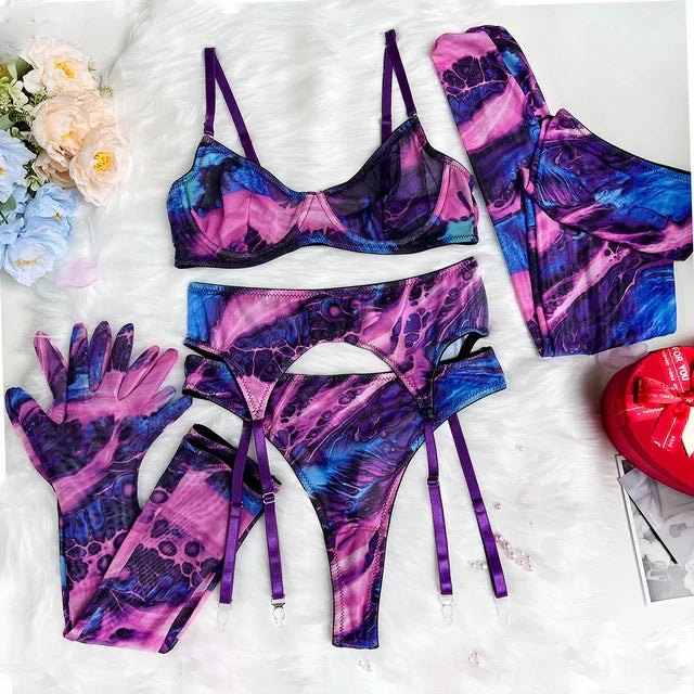 Swirl Print Balconette Bra Set - Lingerie Set for Women