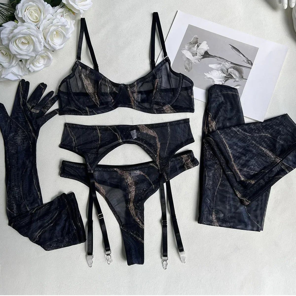 Swirl Print Balconette Bra Set - Lingerie Set for Women