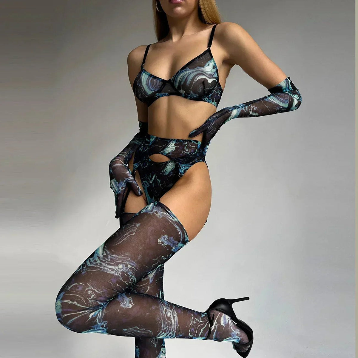 Swirl Print Balconette Bra Set - Lingerie Set for Women