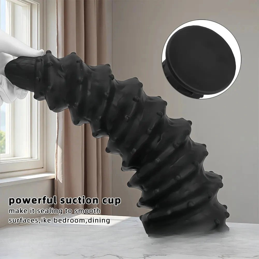 Tapered Spiral Ribbed Silicone Dildo - Curved Dildo