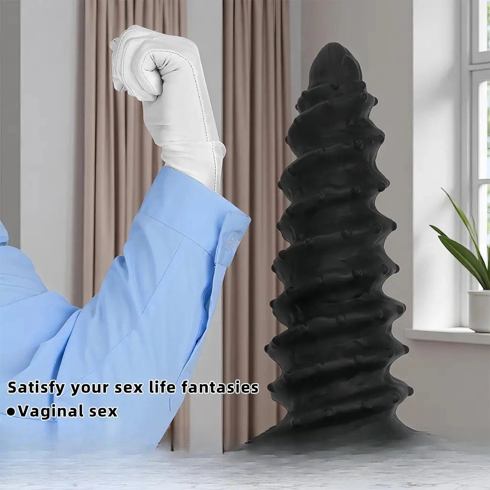 Tapered Spiral Ribbed Silicone Dildo - Curved Dildo