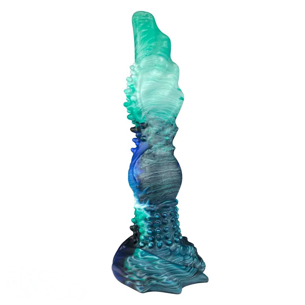 Teal Spiked Fantasy Dildo - Textured Monster Dildo 10 in