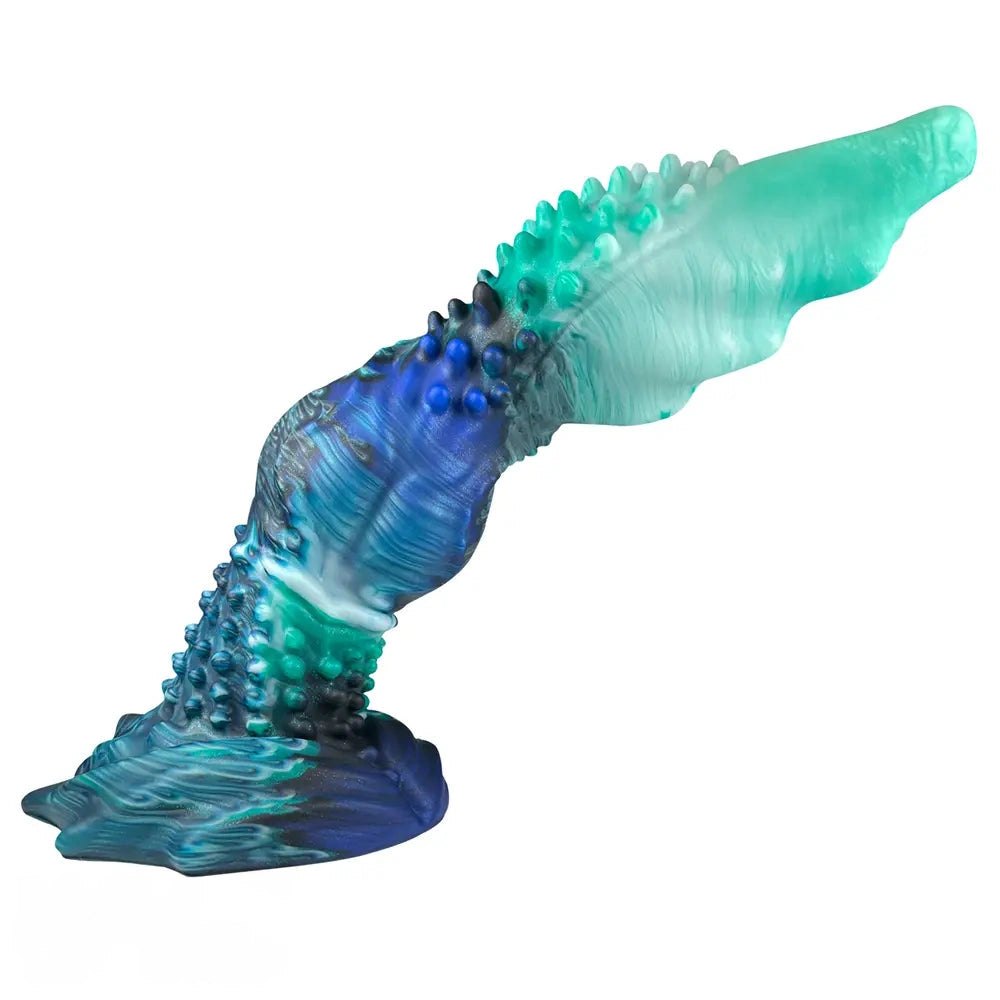 Teal Spiked Fantasy Dildo - Textured Monster Dildo 10 in